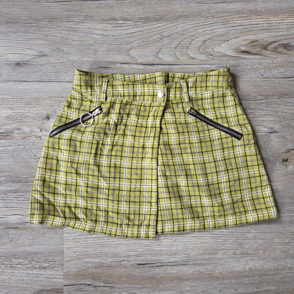 UNIF Yellow Plaid Mini Skirt With Zipper Details Y2K Grungy Preppy Aesthetic